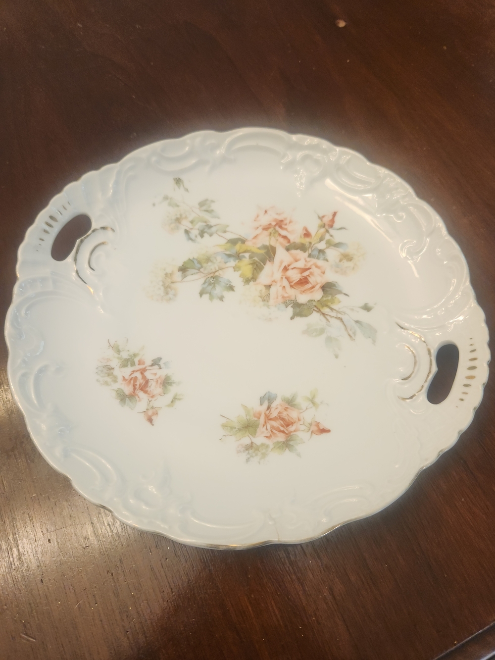 Source Unknown White Porcelain Serving Platter with Pink and Green Rose Motif